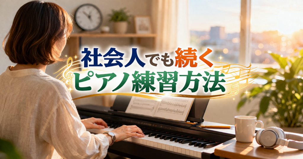 社会人が自宅で電子ピアノを練習しているアイキャッチ画像
